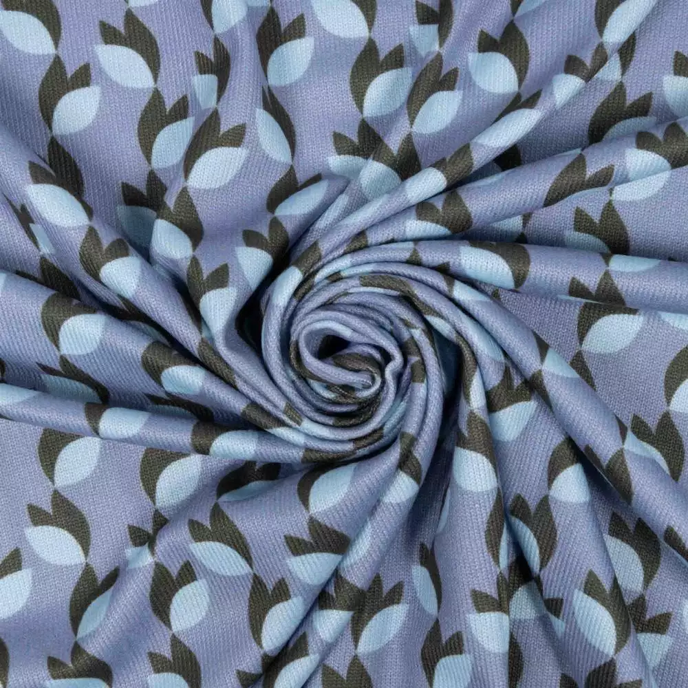 Tela punto stretch floral D/1 azul - los mejores tejidos estampados en PUGUTEXTILE