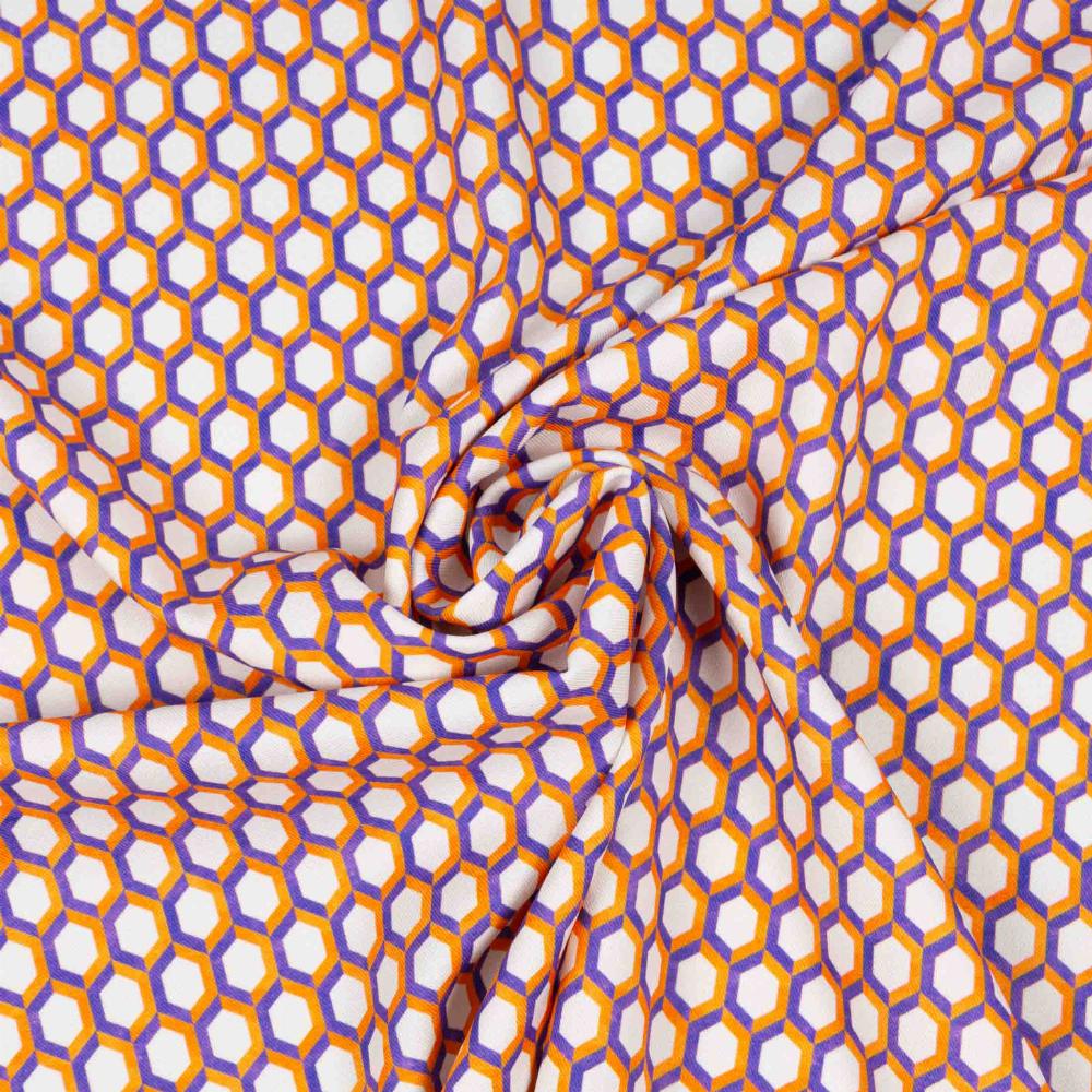 Bielástico geométrico D/7 naranja - telas bielásticas estampadas en PUGUTEXTILE